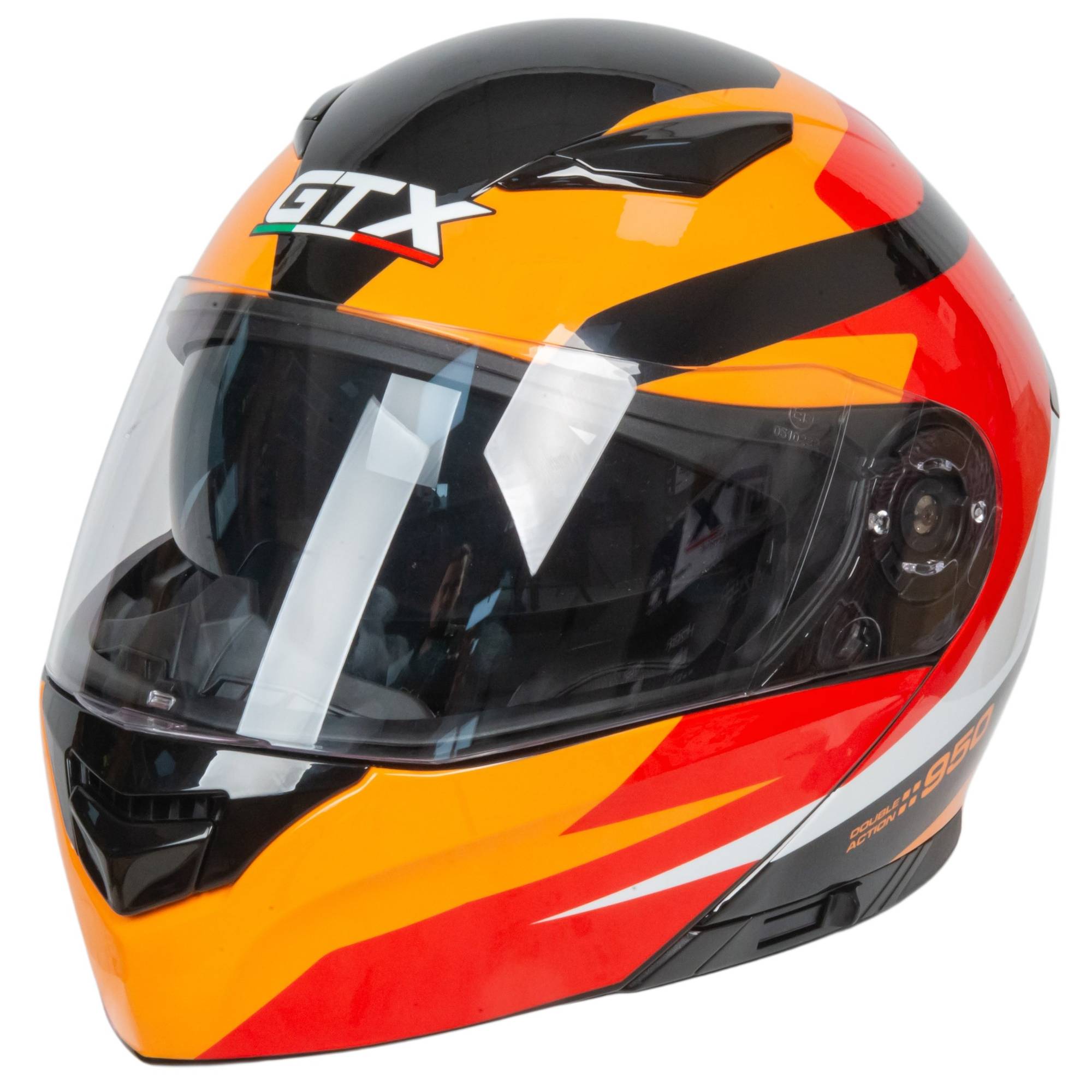 Шлем мото модуляр GTX 550 №2 (XL) BLACK/WHITE ORANGE RED (2 визора)